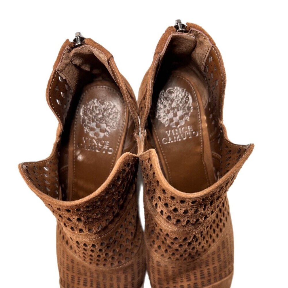 Vince Camuto Boots Womens Sz 7.5 Shoes Leather Ankle Booties Block Heel Pierced - Picture 6 of 12